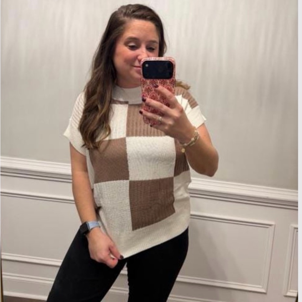 Brown and White Checkered Top